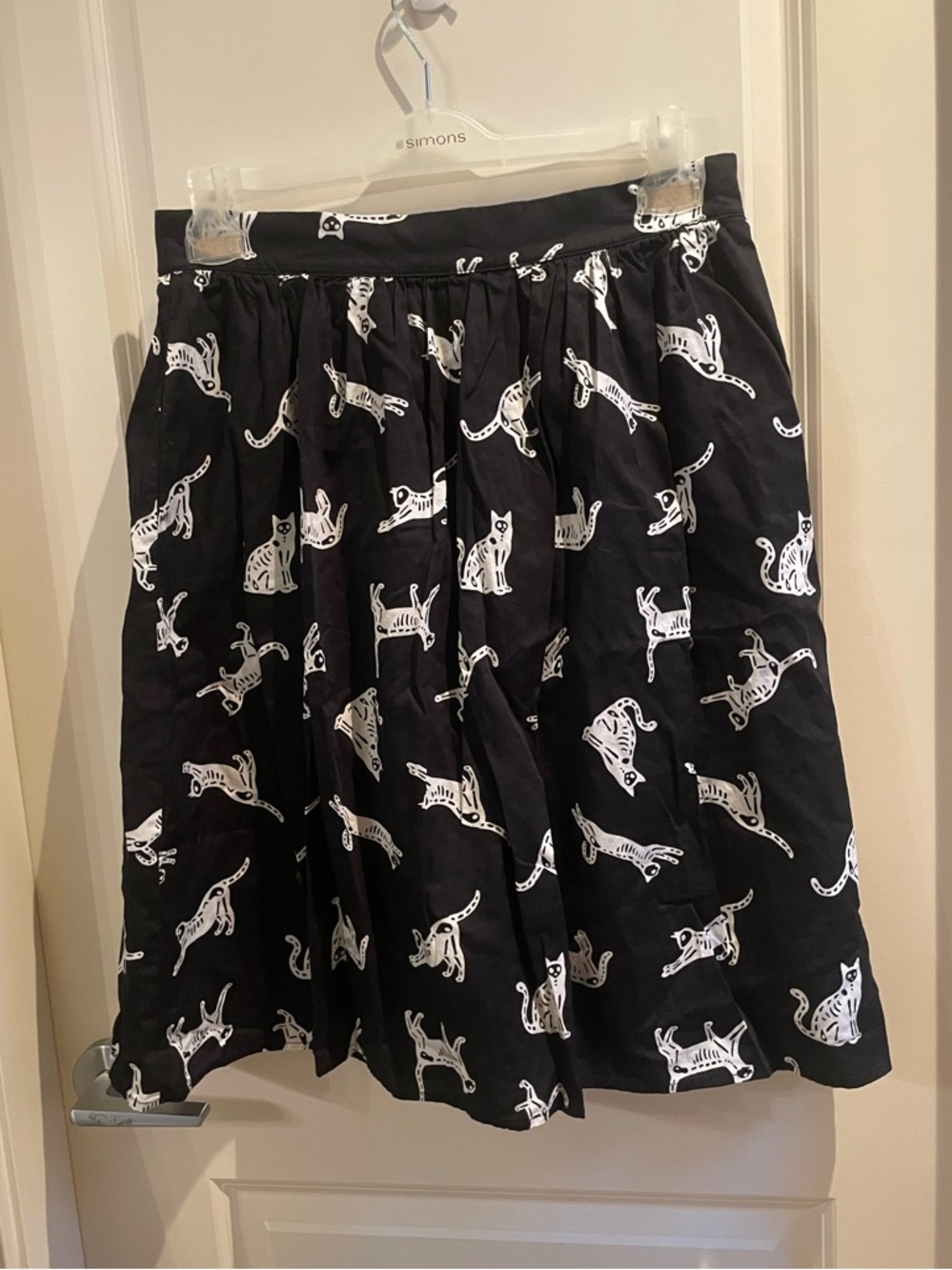 ModCloth Black Skirt with White Cat Skeleton Silhouette Print